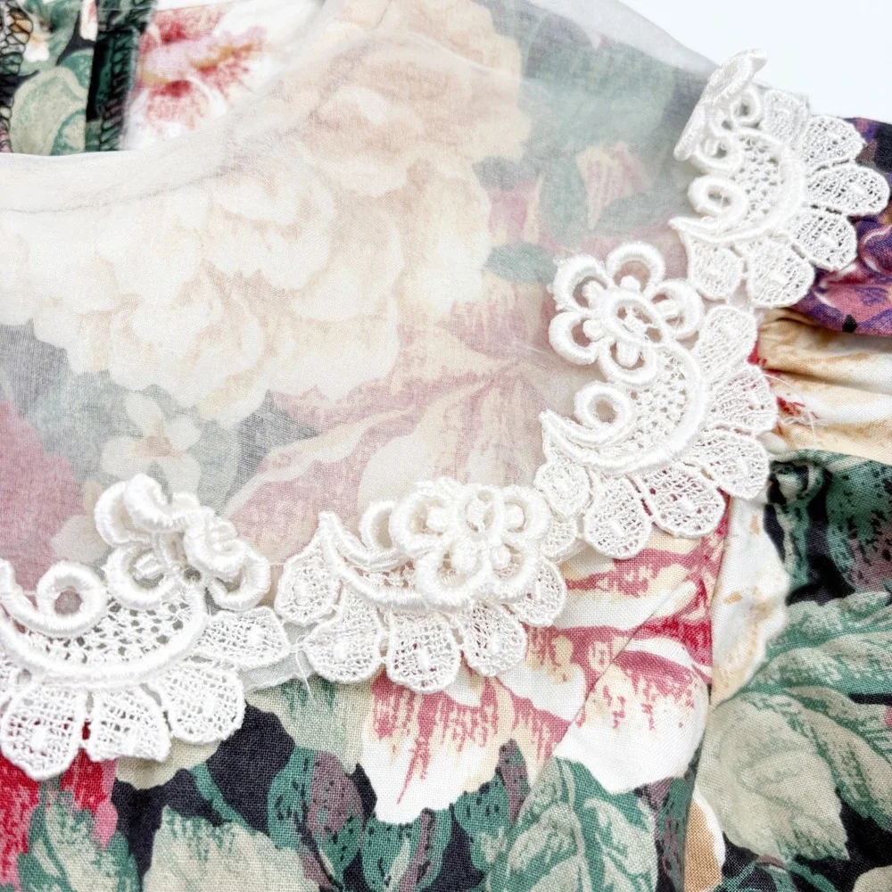 Anne Savoy Girls Vintage Floral Lace Trim Victorian Cottagecore Party Dress 12